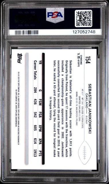 2024 Topps Chrome #154 Sebastian Janikowski White Geometric 06/15 PSA 9 - Image 2 of 2