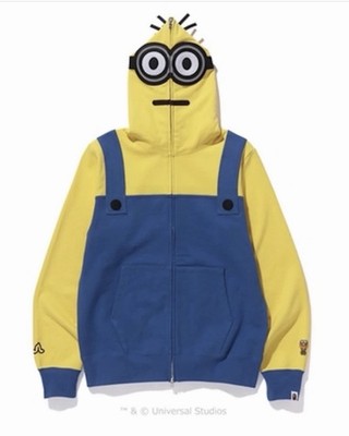 A Bathing Ape Minion Men s L Full-Zip Hooded Hoodie Pockets Yellow/Blue NWT