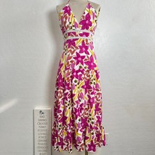 Here comes the sun dress size XS floral halter summer resort maxi dun tropical