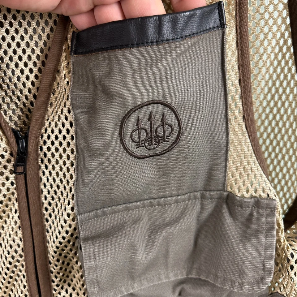 Beretta Shooting Vest Mens LG Mesh Leather Brown Clays Shell Pocket Fish Large - Image 3 of 4