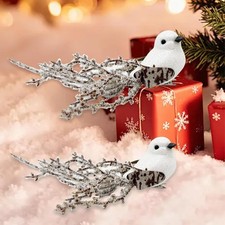 Charming White Birds Clip-On Ornaments for Christmas Tree  Winter Decor - 2pcs