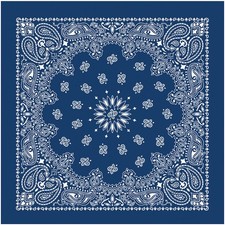 USA-Made Carolina Manuf Blue Paisley Bandanas  22"x22" Pack of 3 with Hang Tag