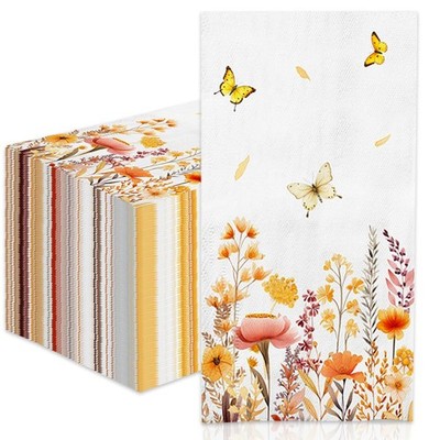 100 Pack Floral Napkins, Wildflower Hand Towels Luncheon Napkin for Harvest B...