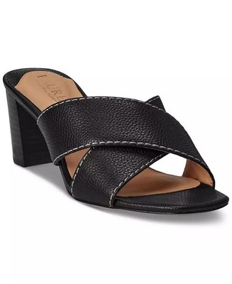 Ralph Lauren LRL Freddi Black Tumbled Leather High Heel Sandals, NWOB, Sz 6B