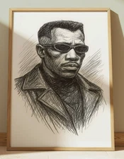 BLADE VAMPIRE HUNTER MOVIE DRAWING PRINT PORTRAIT SKETCH 8" x 10"  WALL ART