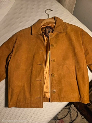 Sport Leather Jacket Brown Button Front Acetate Lined Short Coat Unisex M - product listing photo