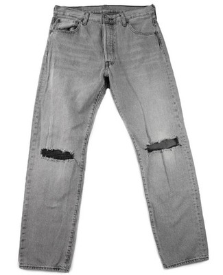 Levis 501 Original Jeans Mens 32x32 Straight Fit Gray Wash Button Fly Distressed