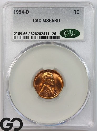 1954-D Lincoln Cent Wheat Penny, Great RED CAC MS 66 RD