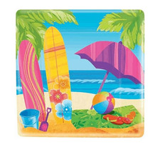 Surf's Up Paper Dinner Plates Hawaiian Summer Beach Party Disposable Tableware,