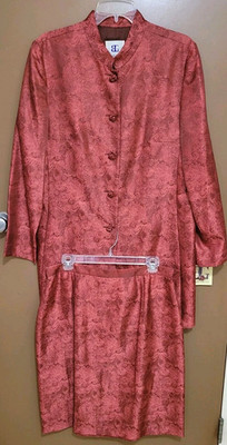 VTG Bahari Jacket Skirt Set Womens 16 Orange Rust Paisley Jacquard Formal NEW 