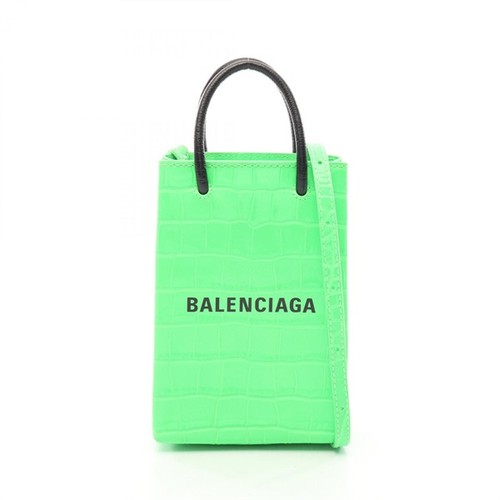 Balenciaga Shopping Phone Holder Croc-Embossed Neon Leather 2WAY Shoulder Bag