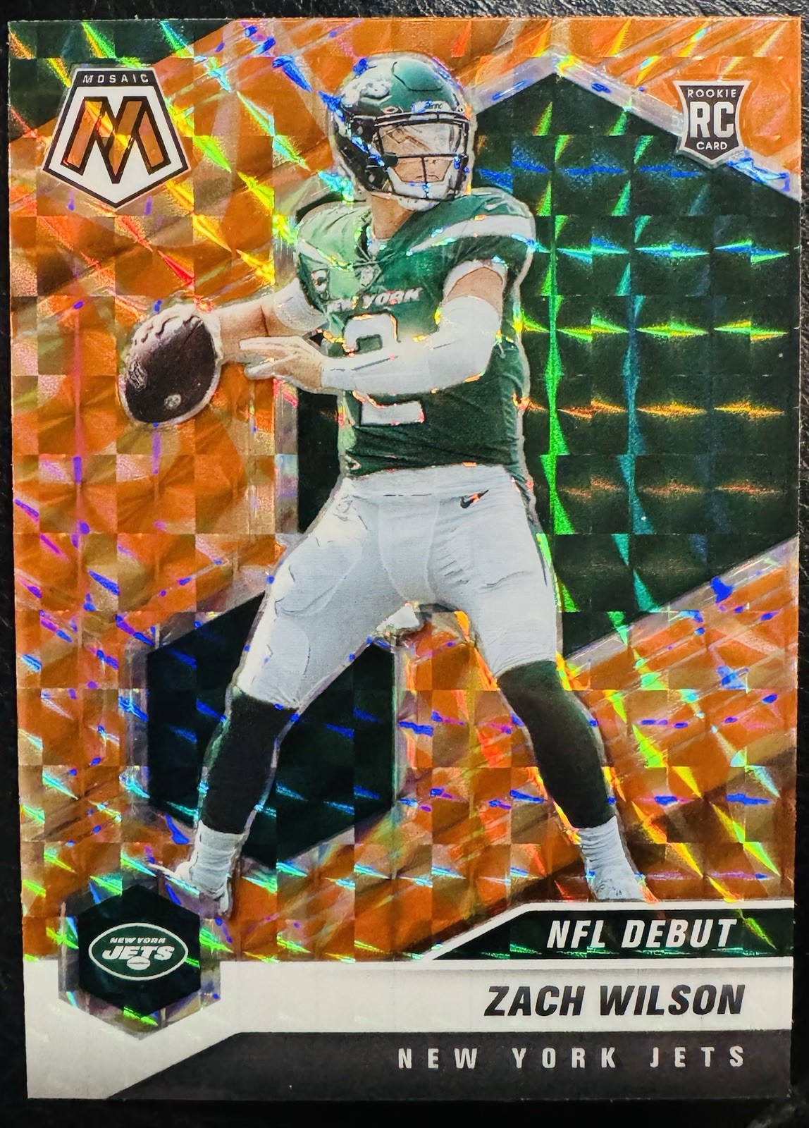 2021 Panini Mosaic #243 Zach Wilson Rookie Prizm Reactive Orange New York Jets