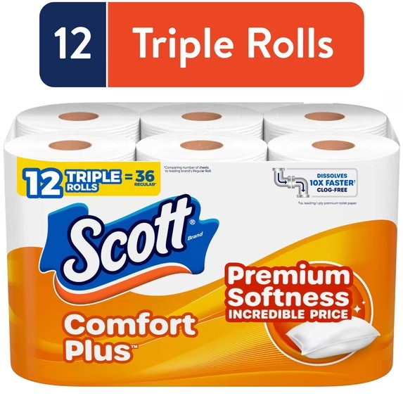 Scott ComfortPlus Toilet Paper, 12 Triple 231 sheets (Pack of 12), White