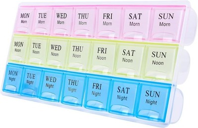 Large Weekly Pill Organizer 3 Times A Day, Moisture-Proof 7 Day Pill Box