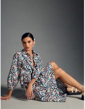 Anthropologie The Bettina Tiered Midi Maxi Shirt Dress Beige Multi Combo M