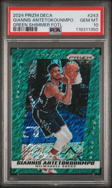 2024 Panini Prizm Deca Giannis Antetokounmpo Green Shimmer /12 #243 PSA 10