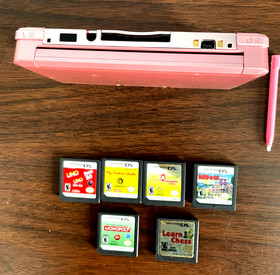 Nintendo 3DS Rose Pink Handheld System Hello Kitty Case 6 Games No Charger