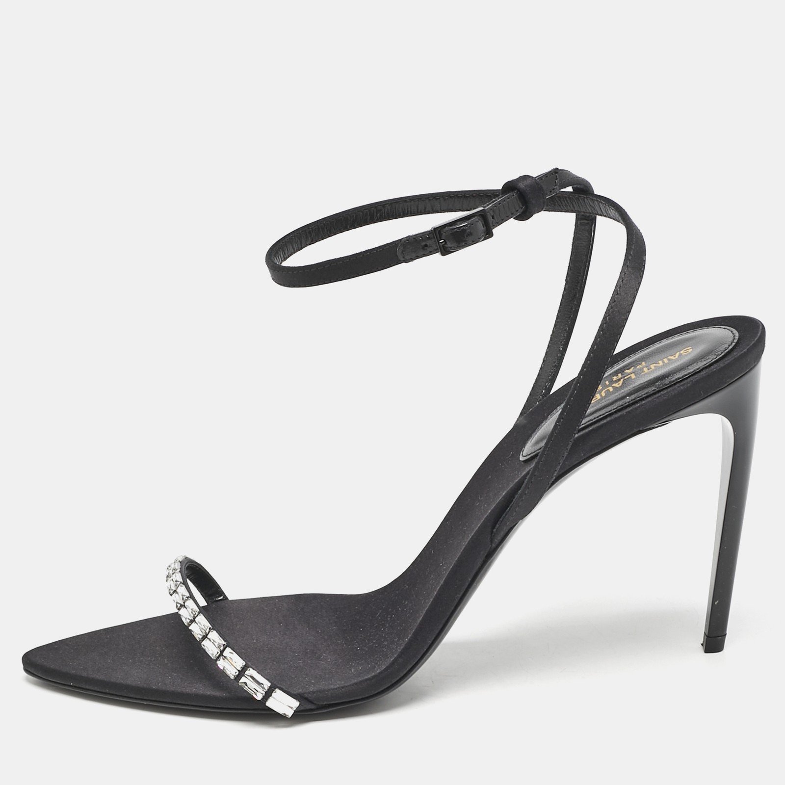 Saint Laurent Black Satin Ankle Strap Sandals Size 39 EU