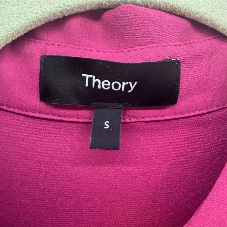 Theory Top Womens S Pink Magenta Silk Button Front Shirt Collared Career Money - Image 2 of 4