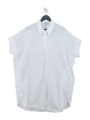 COS Damen Polo L weiß Leinen mit Baumwolle Kurzarm Kragen Basic