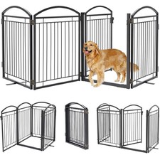 Full Metal Free Standing Dog Gate with Door for Indoor  Outdoor,96'' Extra W...