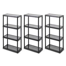3-Pack Black 4-Tier Plastic Garage Storage Shelving Unit (24 in. Wx48 in. Hx12 i