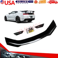 ZL1 1LE STYLE BIG REAR TRUNK SPOILER WING GLOSS BLACK FOR CHEVY CAMARO 2016-2023