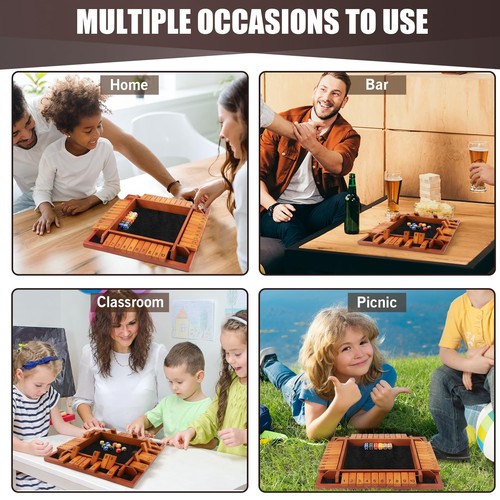 4 Players Shut The Box Dice Games, Wooden Board Table Math Game with 12 Dice ... - Picture 6 of 7