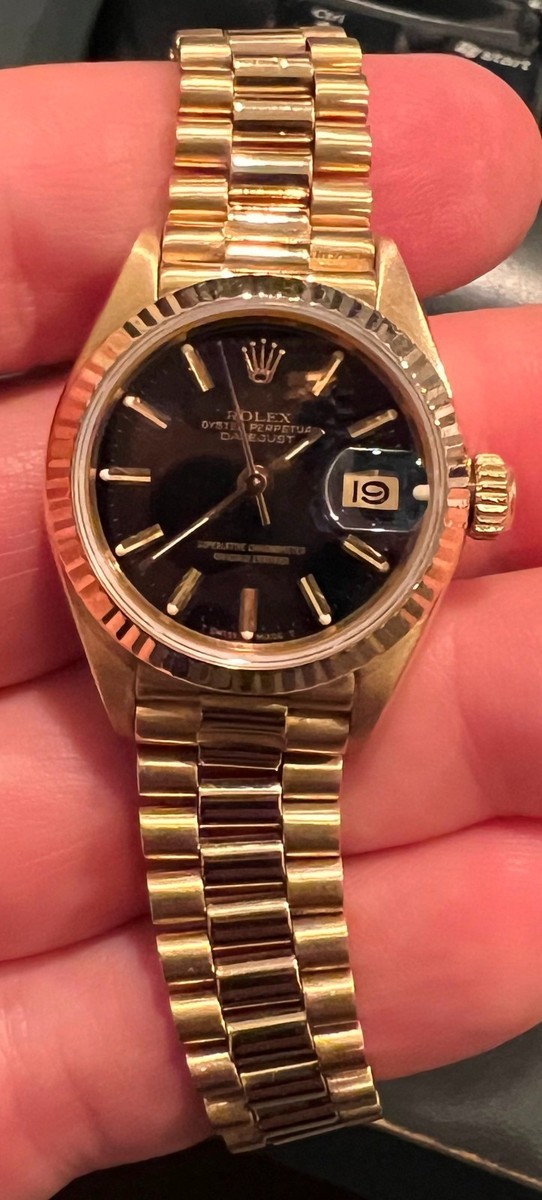 Rolex 69178 18K GOLD LADIES PRESIDENT Black DIAL Fluted Bezel 26MM