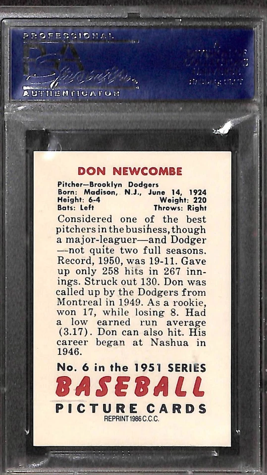 1986 C.C.C. (Card Collectors Company) #6 Don Newcombe PSA 8.5 NM-MT 17376980  - Image 2 of 3