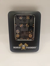 Norse Foundry Black Lava Dice D6 With Tin.  New But Tin Has A Bend