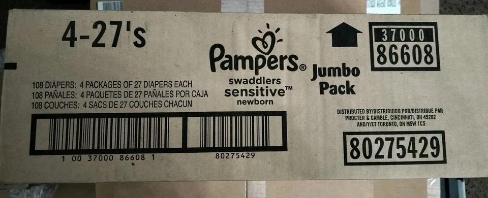 Estuche de Pampers Swaddlers Pañales Sensibles Recién Nacido - Hipoalergénico - 108 Total Foto 2 de 3