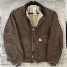 Carhartt Brown Work Jacket XL Tall Regular Full Zip Sherpa Lined Corduroy Collar
