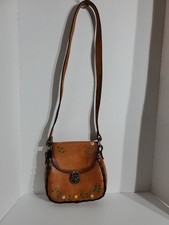 Vintage Handmade Hand Tooled Leather Crossbody Hanbag Purse Flowers