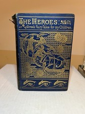 Vintage 1900s The Heroes Charles Kingsley Macmillan Blue Gold Gilt Ship Dolphins
