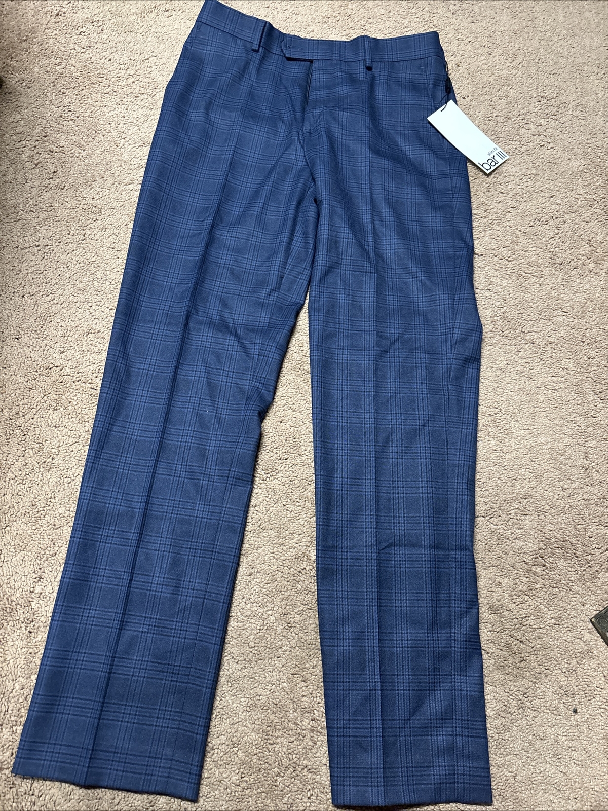 men-s-bar-iii-dress-pants-30x32-navy-blue-plaid-new-slim-fit-ebay