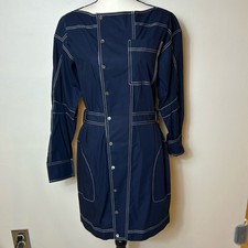 Nwt Derek Lam 10 Crosby Navy Topstitched Trench Coat Jacket Dress