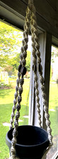 Vintage Macrame Hanging Plant Holder Beaded Off White  6 Feet Long Boho Retro