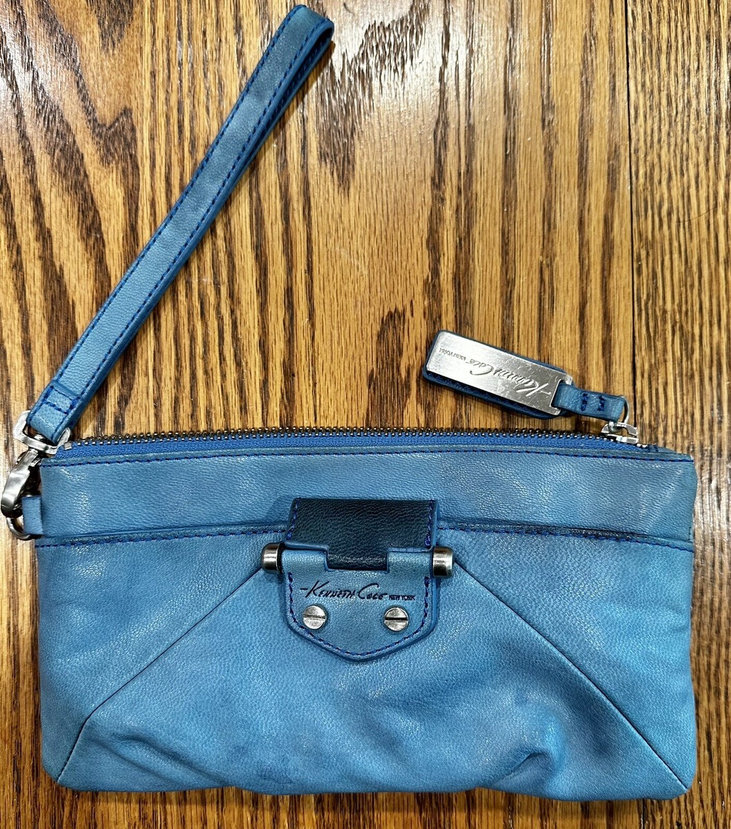 Kenneth Cole WOMEN's Wristlet Clutch, Turquoise Blue Silver nail head  detail B14