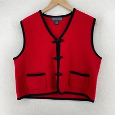 HERMAN GEIST Sweater Vest Womens L Boiled Wool Knot Button V-Neck  Vintage Red