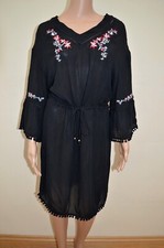 M S Collection Black Embroidered Kaftan/ Cover Up Dress Sz S M  XL