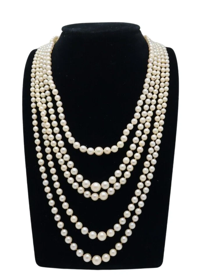 Collar Multi Hilo Vintage Perla Cultivada Graduada En Capas Cierre 14k