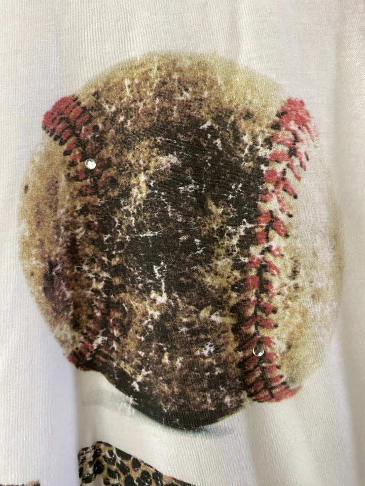 LOVE Baseball w/ Embellishments American Apparel 50/50 Shirt Red & White Size S - Image 3 of 4