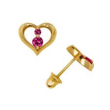 Solid 14K Yellow Gold Cute Open CZ Heart Screw Back Earrings Love Gift