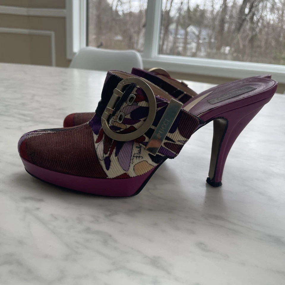 🔥¡Mulas Emilio Pucci Tacón Alto Púrpura Clásico! EU 38 US 7.5 Foto 2 de 4
