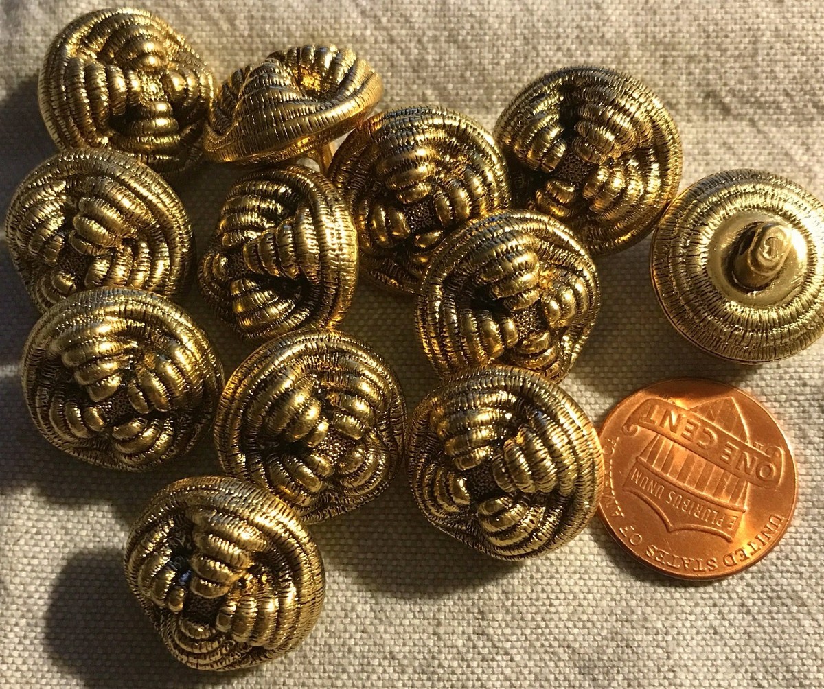 12 Gold Tone Metallized Thick Domed Plastic Shank Buttons 11/16