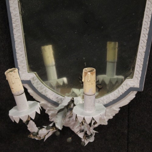 Coppia specchiere stile antico Luigi XVI mobili legno laccato applique XX sec - Foto 3 di 12