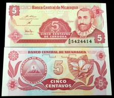 NICARAGUA 5 Centavo Year 1991 Banknote World Paper Money UNC  