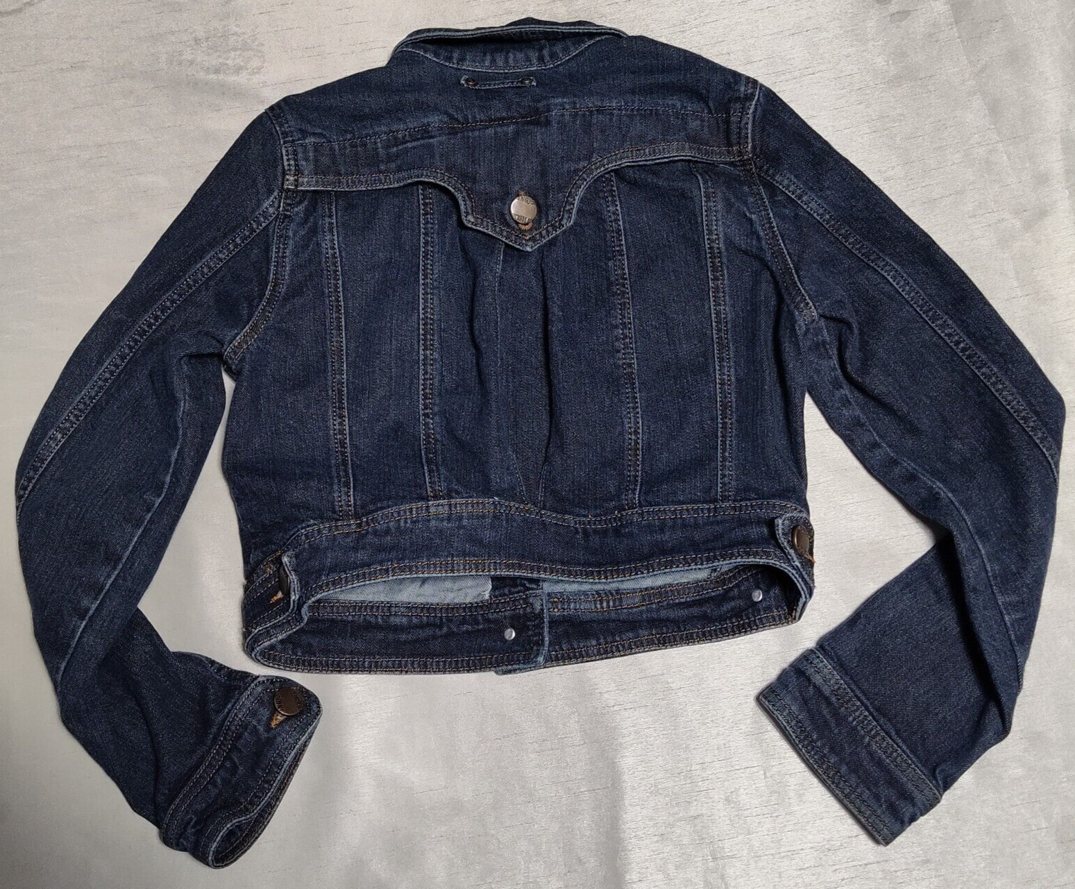 MANGO MNG JEANS Juniors Large Dark Wash Cropped Stretch Denim Jean Jacket thumbnail 15