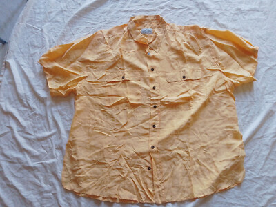 Bluse Hemd REINE SEIDE 45/46 XXL gelb GALILEO VINTAGE 80er/90er Kurzarm